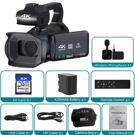 Full 4K Camcorder 64MP Youtuber Professional Digital Video Camera Streaming Auto Focus Photography Vlog Recorder 4" Touch Screen