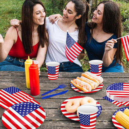 USA Theme Party Decorations American Flag Tattoo Sticker,flag Plates,banner,cups 4th Of July Independence Day Patriotic Supplies
