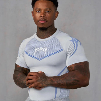 New Men Gym T-shirt High elasticity bodybuilding fitness quick dry short sleeve men's sports Casual tops trend running T-shirt