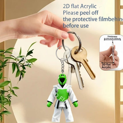 2D Karate Costume Keychain Jiu-Jitsu Themed Pendant Charms Flat Acrylic Hanging Decoration for Bags Festive Party Gift