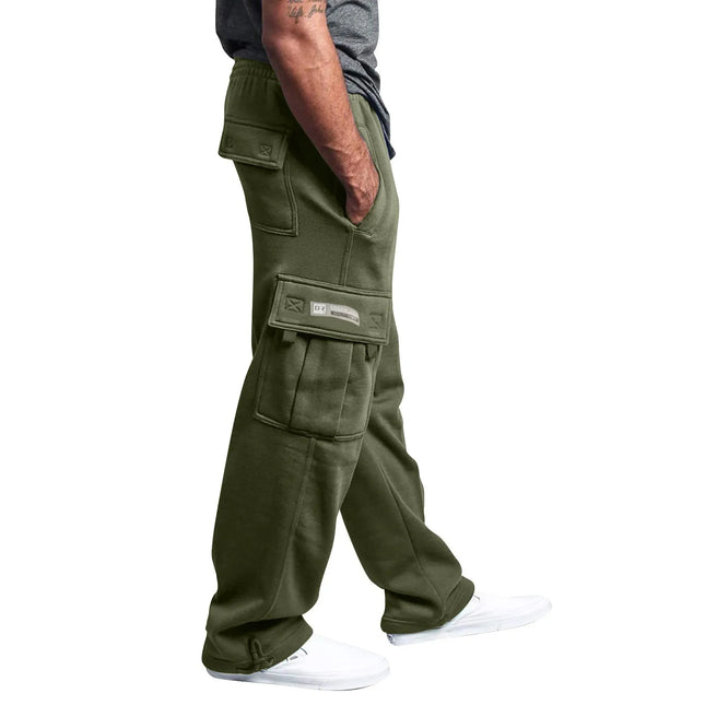 Men's Cargo Pants Rope Loosening Waist Solid Color Pocket Trousers Comfortable Loose Sports Trousers Casual Wide Leg Pants