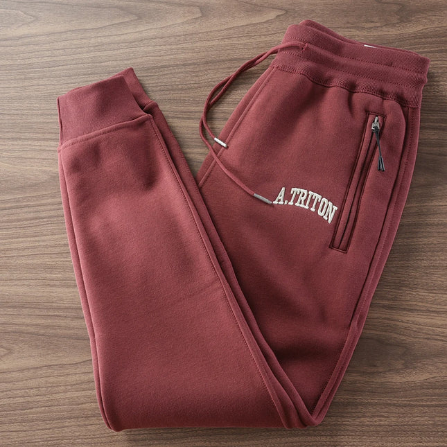 2024 Winter New American Retro Thickened Velvet Letter Printed Sweatpants Men's Simple Drawstring Sports Casual Ankle-tied Pants