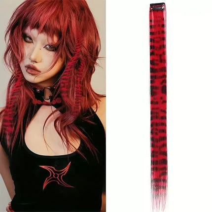 3pcs/set Stripe Printed Hair Colorful Long Straight Hair Pieces Synthetic Clip-in Hair Extensions for Daily Use Party Halloween