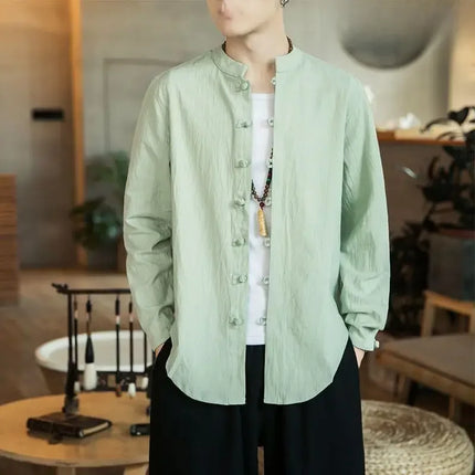Versatile Loose-fit Long Sleeve Shirt Men's Casual Chinese Style Tang Suit Jacket Summer Lightweight Linen Top