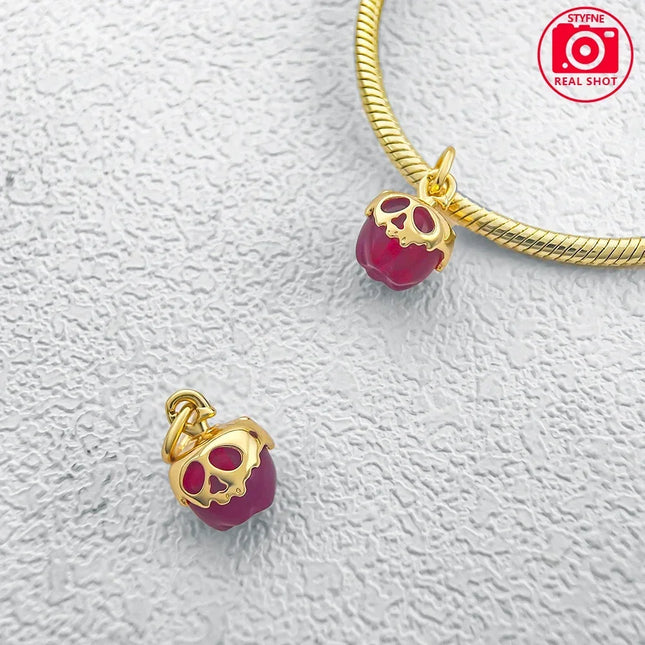 925 Sterling Silver Gold Red Apple Bone Halloween Series Beaded Charm for Women Diy Original Brand Bracelet Jewelry Making Gift