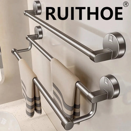 Suction Cup Bathroom Hand Towel Rack Holder Wall Mount No Drill 30/40/50cm Towel Bar Double Bar 2 Tier Apartment Space Saving