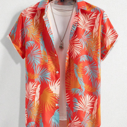 Men's Tropical Plant 3D Print Hawaiian Beach Flower Shirt Casual Slim Fashion Shirt Simple Retro Lapel Short Sleeve Shirt Top