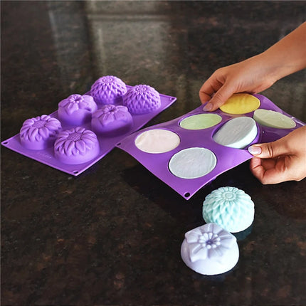 Silicone Soap Molds 6 Cavities Flower Silicone Molds for Homemade Craft Soap Mold Cake Mold / Chocolate Mold ＆ Ice Cube Tray