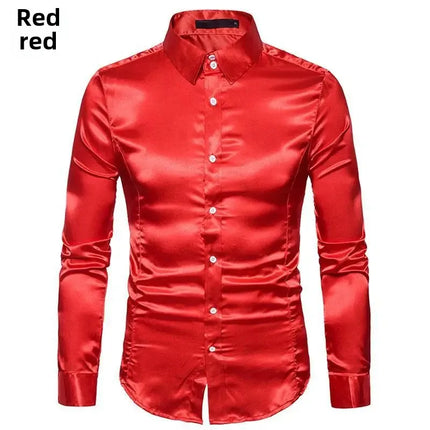 Amazon Spring Autumn Men's Long Sleeve Shirt Casual Fashionable Shiny Interior Top Men's European Style Foreign Trade Shirt