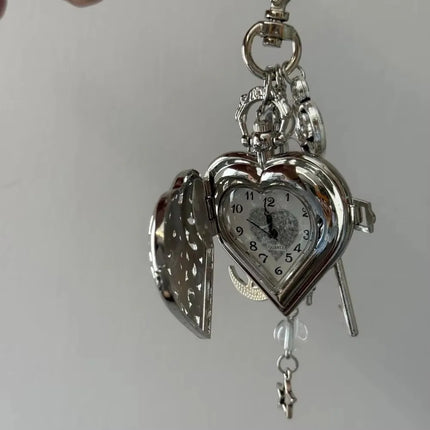Keychain Design Hollow Heart Pocket Watch Fashion Style Couple Gift Steampunk Clock Hollow Heart Vintage Look Watch Chain Gift