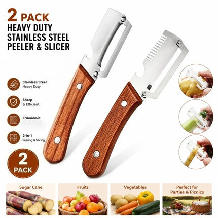 Two-piece heavy-duty stainless steel peeler and slicer，Equipped with a bottle opener and straight blade design。Suitable for suga