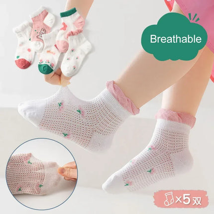 5 Pairs 1 To 12 Years Children's Socks 2025 Spring Summer Baby Boys Girls Cotton Mesh Breathable Thin Soft Cute Socks Kids Socks