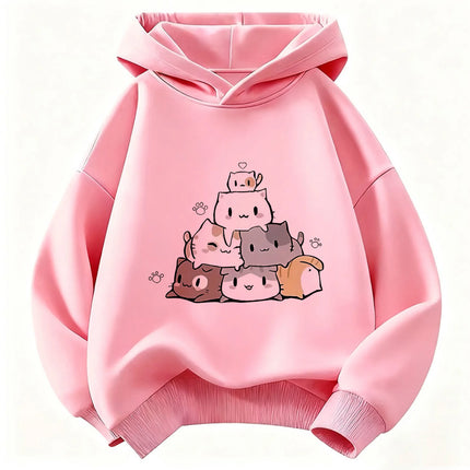 kawaii Meme Cat Children's Hoodie Sweatshirt Cute Harajuku Hoody for Boys Girls Autumn Winter Casual Hoodies