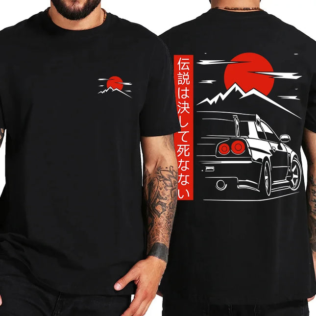 T-shirt Harajuku Japanese Style Car T Shirts Men Back Print Street Wear Original Design Oversized Tops Tee Unisex Casual Top
