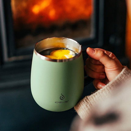 Ideus 470ml insulated coffee cup, travel coffee cup, 304 double-layer stainless steel vacuum milk cup with handle and leak-proof