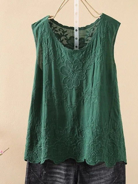 Ele Embroidered Loose Women's Tank Top Trendy Design Summer New Sle Cotton Comfortable Fit Overhead Casual Wear