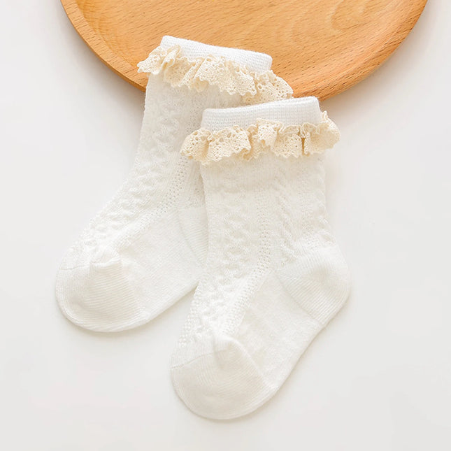 0-3 Years Lace Trim Princess Baby Socks Toddlers Cotton Mesh Breathable Non-slip Long Socks for Newborn Girls