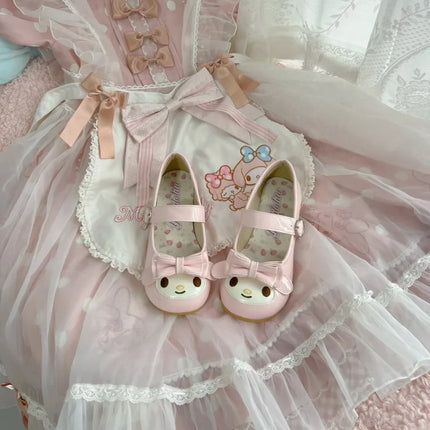 Sanrio Melody Lolita Princess Shoes Pink Kawaii Cartoon Anime Style Decoration Flat Shoes Girl Lolita Round Head Princess Shoes