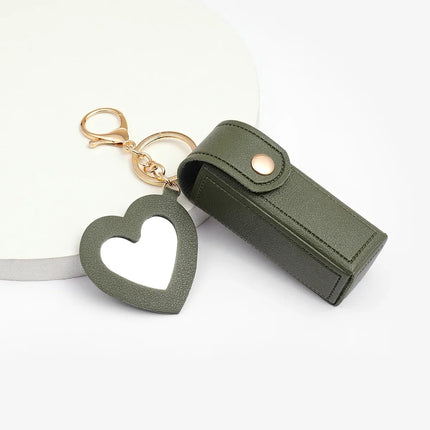 Laser Custom LOGO Portable Leather Lipstick Bag Keychain Personalize Holder Makeup Pouch Lip Balm Protective Cover with Mirror