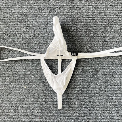 Men's Low-Waist Ice Silk Thong Underwear Openwork Split Design Breathable Sexy Thin Briefs New Arrival