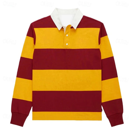 Simple Fashion Striped Polo Shirts For Men Casual Autumn Long Sleeve 3D Printed Golf Polo Shirt Loose Breathable Lapel Tops