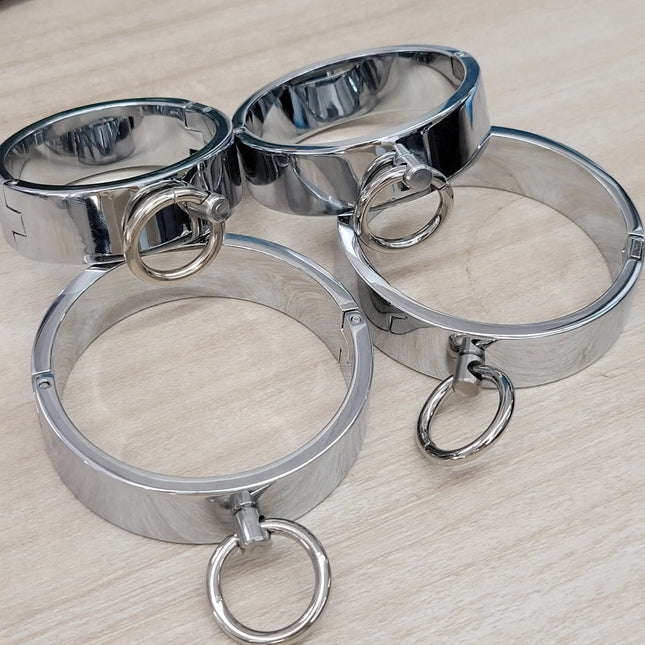 Metal Steel Bondage Handcuffs Ankle Cuffs Neck Collar Slave BDSM Restraint Adult Lock Sex Toys for Couples Sex Set Women Men