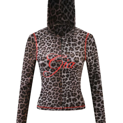 Gia Slim-Fit Letter Print Topstitching Design Hooded Zip-Up Jacket and Pants Set