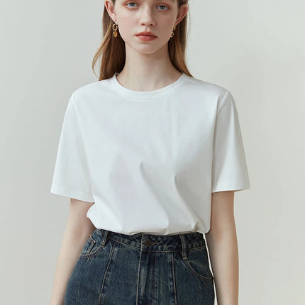 FSLE 100% Cotton Short-Sleeved T-Shirt Women'S Spring Summer New Round Neck Straight White Black Top For Women