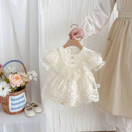 6075 Baby Clothes Romper Skirt 2025 Summer Baby Princess Dress Lace Short Sleeve Toddler Climbing Clothes