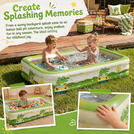 Inflatable Swimming Pool Set Portable Rectangular PVC Pool with Pump Balls and Pool Floats for Backyard Summer Water Fun