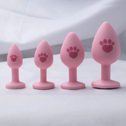 Pink Silicone Anal Plug for Woman 4 Sizes Cat Paw Pattern Smooth Surface Butt Plug Crystal Base Sex Toys For Woman Anal Dildo