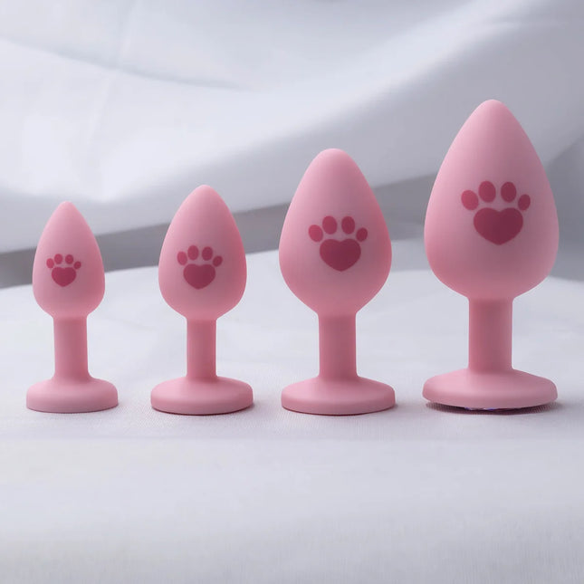 Pink Silicone Anal Plug for Woman 4 Sizes Cat Paw Pattern Smooth Surface Butt Plug Crystal Base Sex Toys For Woman Anal Dildo