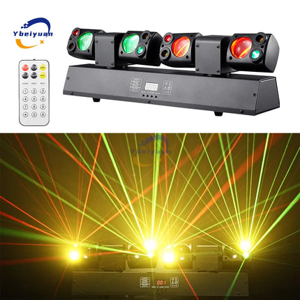 80W LED Dual-Head Moving Head Beam Light Red/Green Laser Yellow Flash DMX512 Remote Control DJ Disco Party Stage Effect Light