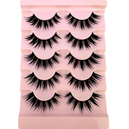 New 5 Pairs Wet False Eyelashes Naturally Wear False Eyelashes Everyday Sharp Tail Thick Simulation Cross Makeup Lashes