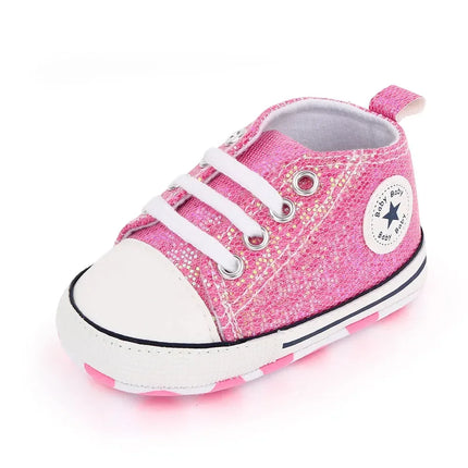 2024 Newborn Sequined Canvas Baby Sneakers Casual Baby Boys Girls Toddler Multi-Color Soft Sole Non-slip Walking Shoes