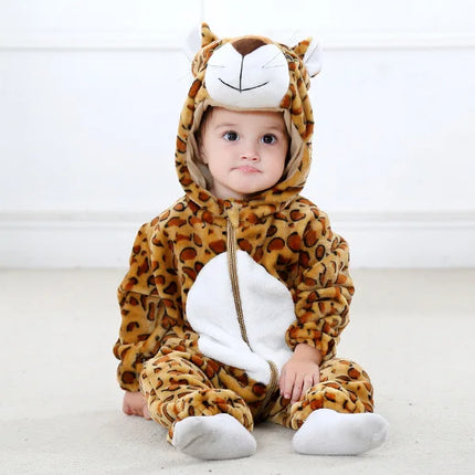Baby Rompers Kids Cosplay Winter Flannel One-Pieces Hooded Jumpsuits Stitch Jumpers Overall Girl Grows Boy Growings Roupa Bebes