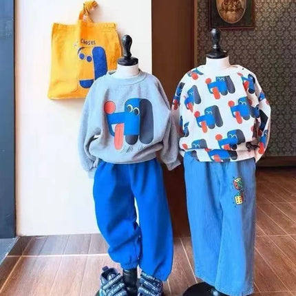 2025 Autumn/winter Boys Sweatshirt Fashion Cartoon Baby Girls Hoodie Pullover Fleece Lining Children's Top Korea Kids Clothes