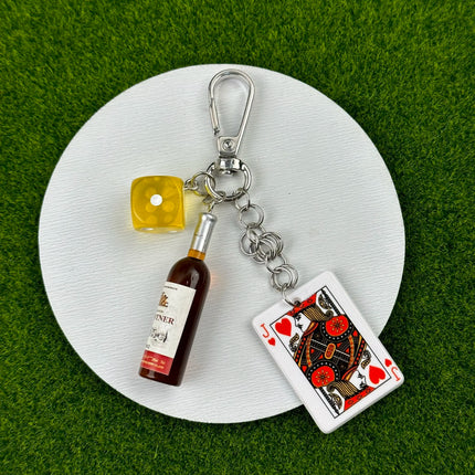 Handmade Style Casino Keychain with Dice Poker Chip Cigarette Charm Keyring for Men Streetwear Gift
