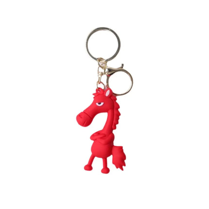 Funny Cartoon Horse Keychain Cold-Hearted Simulation Black Horse Bag Ornament Decorative Hanging Car Pendant Car