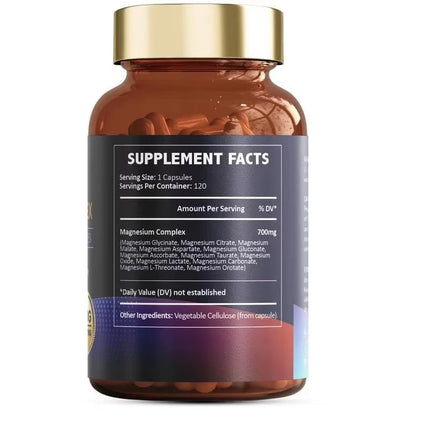 Magnesium 12-in-1 Complex Supplement – 700mg Magnesium Glycinate Capsules for Women & Men Muscle Nerve Sleep Support 120 Count