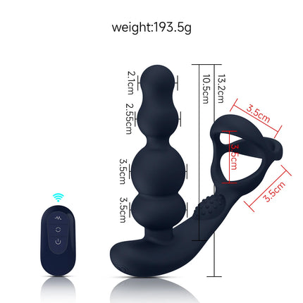 360° Rotating Anal Beads Prostate Massager with Cock Ring Remote Control Vibrating Butt Plug - Adult Toy for Men