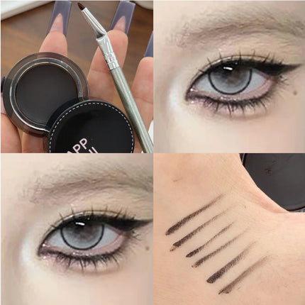 Black Brown Eyeliner Cream with Makeup Brushes Waterproof Lasting Matte Non Smudging Eye Liner Eyebrow Dual Purpose Cosmetics