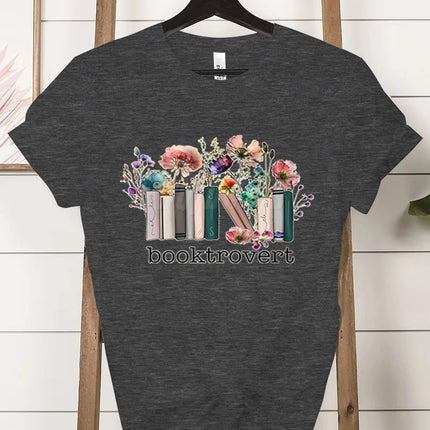 Booktrovert Fashion Casual T-shirts Funny Book Lover Summer Short Sleeve Tee Trendy Vintage Bookish Flower Classic Tops Clothes