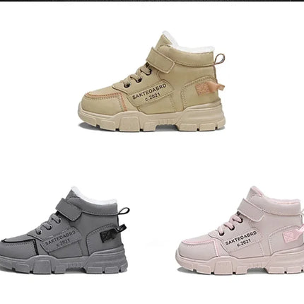 Winter Children's Boots Boys Plus Cashmere Thicken Warm Snow Boots Girls Non-slip Outdoor Boots Student Shoes Hiking Shoes
