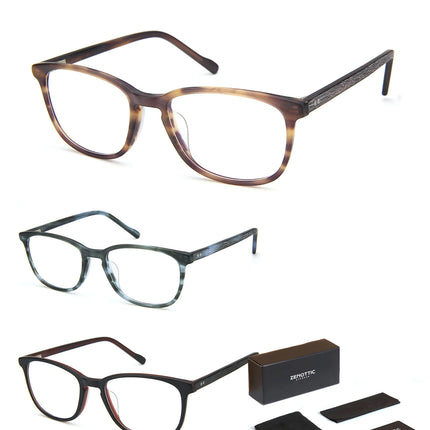 ZENOTTIC Square Acetate Prescription Optical Eyeglasses for Men with Anti Reflective Coating and Photochromic Progressive Lenses