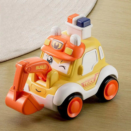 Toddler Press and Go Vehicle Cartoon Baby Mini Ambulance Police Car Fire Truck Excavator Model Gift for Kids Toys