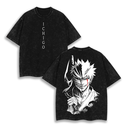Washed Oversized Bleach Anime Graphic T Shirt Women Men Ichigo Kurosaki Bankai Hollow Bleach T-Shirt Female Male Clothing Tees
