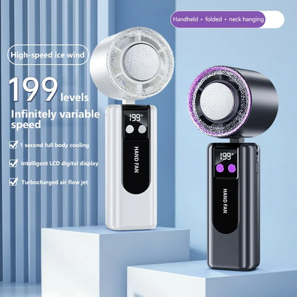 Lenovo 199-speed High-speed Cooling Fan Usb Charging Digital Display Large Wind Turbine Handheld Portable Fan Mini Cooling Fan