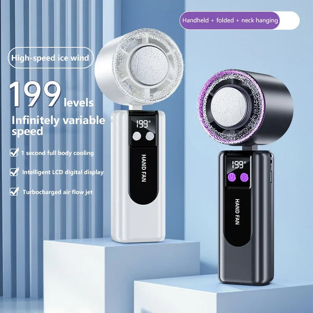Lenovo 199-speed High-speed Cooling Fan Usb Charging Digital Display Large Wind Turbine Handheld Portable Fan Mini Cooling Fan