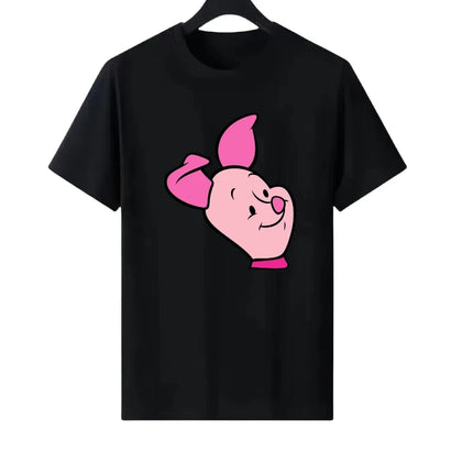 Disney Pooh Bear Piglet Pattern Woman Round Neck Loose Parent-child Clothing Tops Ladies Comfort Short Sleeves T-Shirt Blouses
